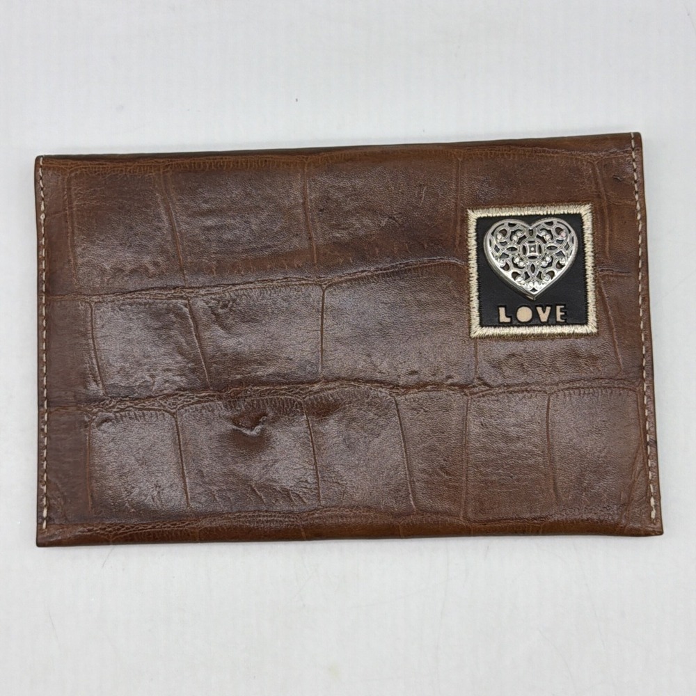 vintage brighton cognac brown crocodile-embossed leather envelope clutch wallet